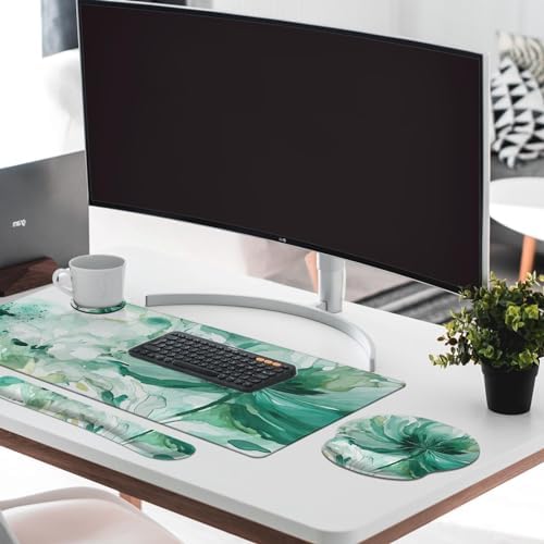 Britimes Keyboard Mouse Pad Set, 4 in 1 Desk Mat Set, Colorful Floral