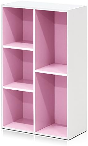Furinno LUDER Book Shelf, 5-Cube Bookshelf, Reversible Bookcase, 9.4 x 19.5 x 31.5, Easy Assembly, for Living Room, Bedroom, Home Office, White/Pink