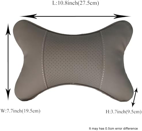 Car Neck Pillows Both Side Pu Leather 2pieces Pack Headrest Fit for Most Cars Filled Fiber Universal Car Pillow (Grey)