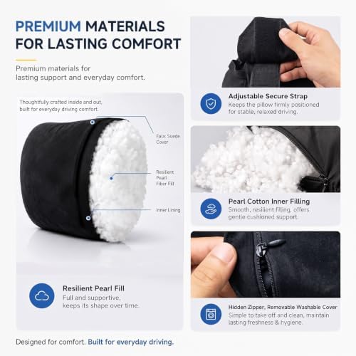 2 PCS Car Pillow for Driving Seat Soft Suede Headrest Neck & Lumbar Support