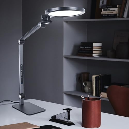 Full Spectrum Eye Care LED Desk Lamp, Foldable 4 Axis Rotation, 5 Colors 5 Brightness Levels, 45Min Timer Dual USB Charging Port for Study Office Reading (US Plug)