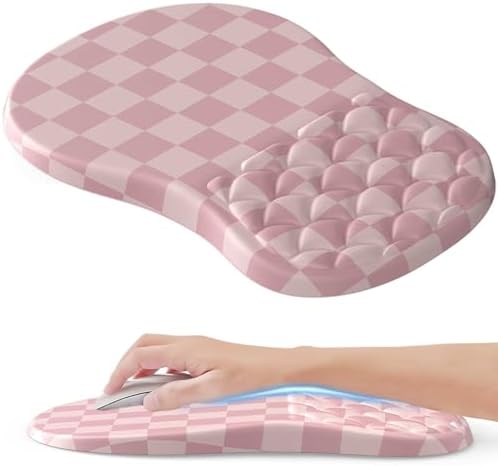 Ergonomic Mouse Pad with Wrist Rest,Slope Design for Pain Relief，Pink Mousepad with Reinforced Memory Foam & Non-Slip Base for Office Desk/Gaming
