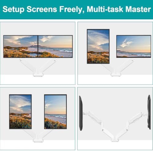 MOUNT PRO Dual Monitor Mount Fits 13 to 32 Inch Screen, Height Adjustable Monitor Stand for 2 Monitors, Full Motion Display Arm Holds up to 19.8lbs Each, Computer Desk VESA Mount, White