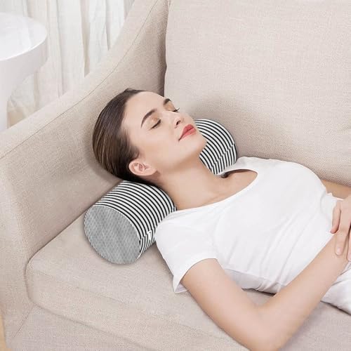 Black White Stripes Neck Roll Pillow - Extra Dense Memory Foam Round Cylinder Bolster for Cervical Support, Spondylosis, Neck Pain Relief