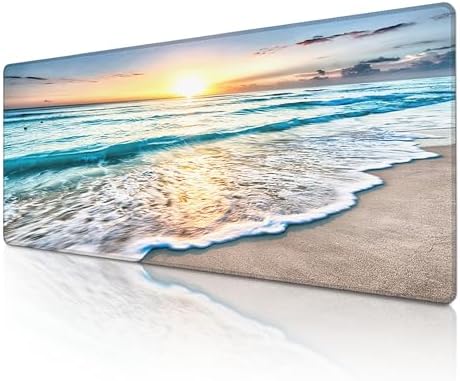 Mouse Pad with Beach View – Sunrise Scenery Desk Pad – Portable Computer Mousepad – Gaming, Office, Waterproof, Non-Slip, Stitched Edges 31.5 x 11.8inches x 3mm