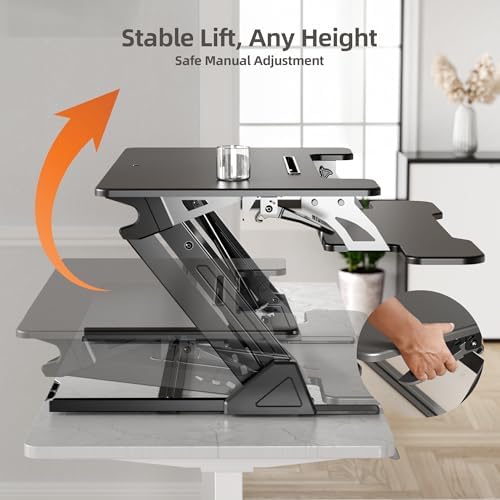 Claiks Standing Desk Converter 36In Height Adjustable Sit Stand Riser Black