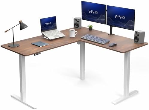 VIVO Dark Walnut 63 x 55 in Corner Standing Desk, DESK-E3CTWD