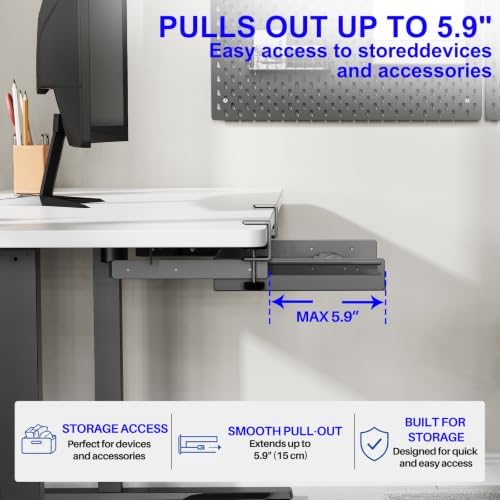 BYMECOST Sliding No Drill Under Desk Laptop Mount, Metal Storage Shelf