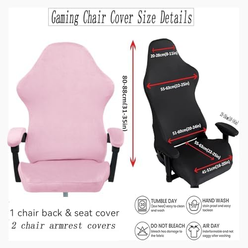Gaming Chair Cover Set with Armrest Covers, Velvet Stretch Slipcover 1-Piece Form Fit Cover & Chair Armres Covers Included（no Chair） (Pink)