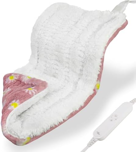 GOQO TOMO Heating Pad, 12 x 24 Inch, Pink Floral Pattern, Machine Washable, 8 Timer Settings, 12 Heat Levels, for Back Pain Relief-P01