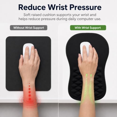 Ergonomic Mouse Pad with Wrist Rest, Mouse Pad with Memory Foam Massage Support, Non-Slip PU Base, Comfortable Typing Cushion for Home Office Computer Laptop, Black