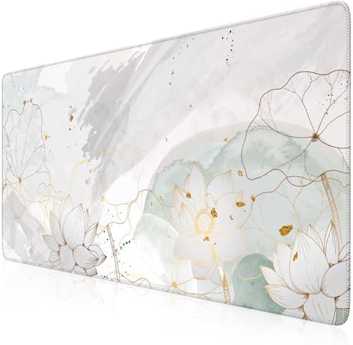 iCasso Desk Cover Mat, Extra Large Lotus Mouse Pad, Green Lotus Leaf