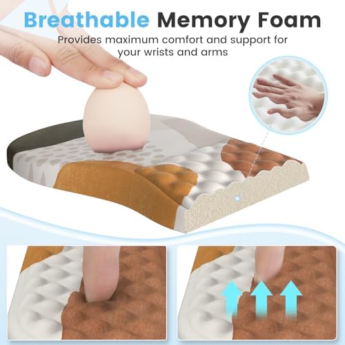 HAOCOO Memory Foam Wrist Rest Set with Mouse Pad, Keyboard Support,Beige
