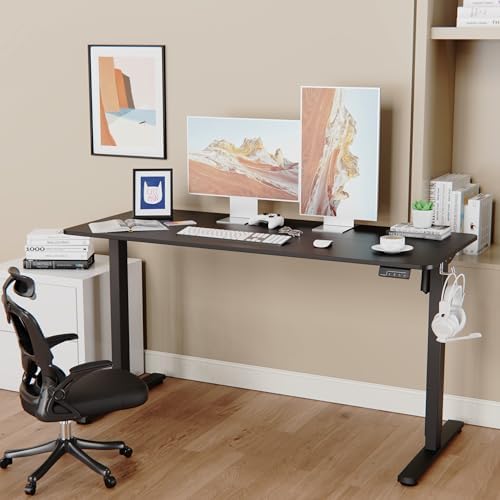 LongKe Electric Standing Desk Adjustable Height, 55x24 Inches Sit Stand up Desktop for Home Office, Ergonomic Rising Computer Table with Memory Preset, Black
