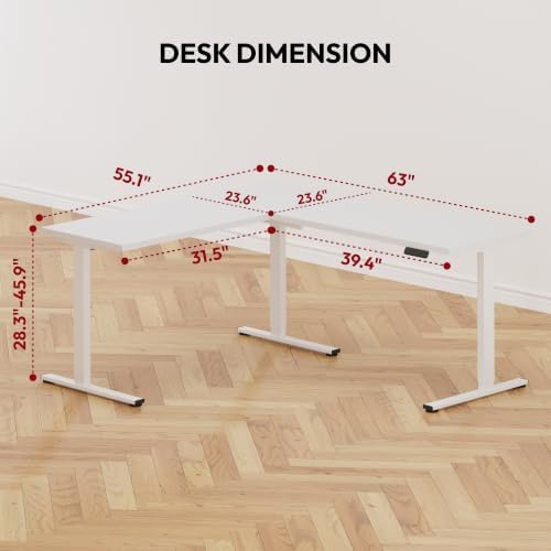 SANODESK Electric L-Shaped Corner Standing Desk with Drawer，63x55