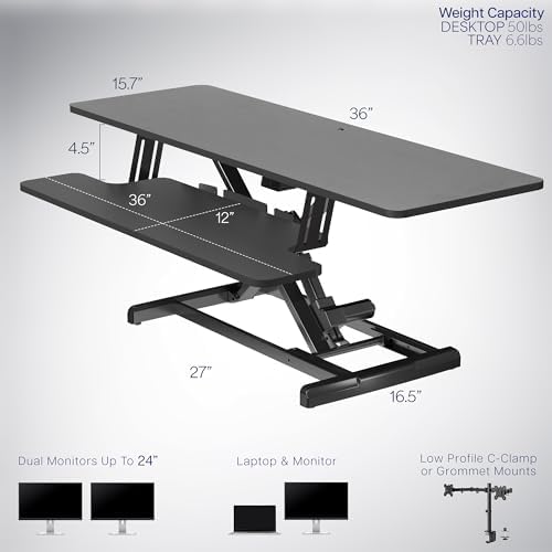VIVO Black 36 inch Electric Desk Converter, DESK-VE36B