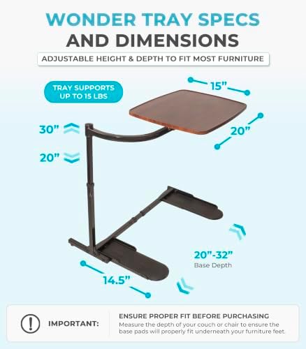 Stander Wonder Tray, Adjustable Swivel Table, Large Laptop Stand, Couch Desk, Side Tables & Gaming Bench, TV-Trays for Eating on Couches, Chairs, Recliners, Walnut