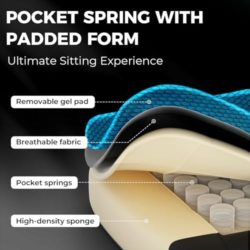 Dowinx Ergonomic Gaming Chair - Breathable Fabric with Gel Pad, Pocket Spring Cushion & Retractable Footrest, Comfortable Gamer Chair with Storage Bag,Deep Black