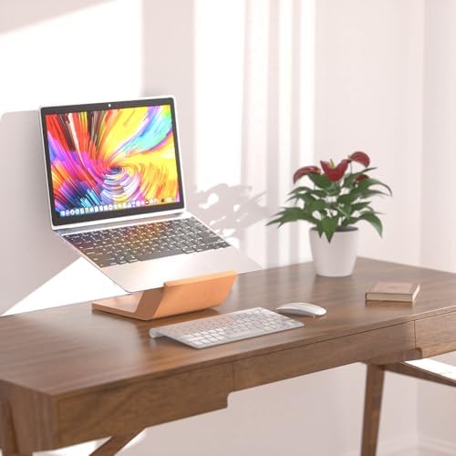 Wooden Laptop Stand, Ergonomic Computer Stand for Desk, Portable Laptop Riser, Notebook Stand Holder Compatible with MacBook Pro/Air, Dell, HP, Lenovo and All Laptops (10-17 inch), Wood