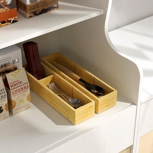 DUJEN 2 Pieces Bamboo Drawer Organizer 12.5'' X 6'' X 2'', Adjustable 2 Individual Junk Drawer organizer for Bathroom and Kitchen, Wood Drawer Organier Boxes for Jewellery, Make up and Tea Bag