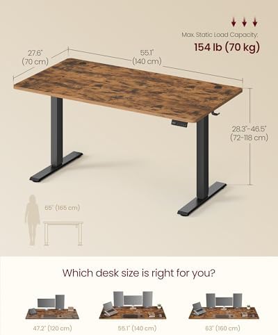 VASAGLE Electric Standing Desk, Height Adjustable, 55.1 x 27.6 Inches