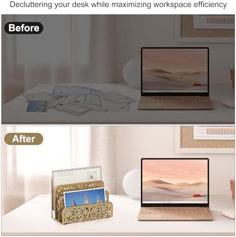 EasyPAG Mail Organizer Countertop 2pc Desk Mail Sorter for Envelope 3-Slot Vertical Letter Holder for Office, Home, School, Gold