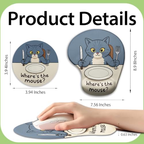 iRudyard 2Pcs Rubber Coasters Absorbent Mouse Pad Wrist Support Pu Cat Fun