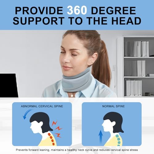 Neck Brace Cervical Collar, Neck Support Brace for Sleeping, EVA composite Soft Memory Foam Padding Relieves Cervical Spine Pressure, Sleeping Upright, Snoozing, Sleep Apnea (Enhanced-Grey)