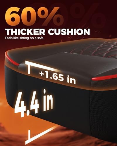 GTPLAYER Big and Tall Gaming Chair with Footrest, Ergonomic Office Desk Chair with 4.4in Thick Cushion and Wide Wingless Seat, Comfortable Leather Computer Chair, Predator Series, Black & Red Quilted