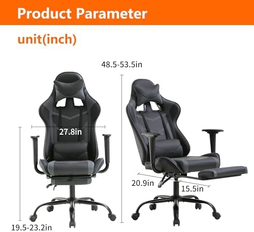 Gaming Chair, High Back PU Leather Gaming Chairs Computer Chair with Headrest & Lumbar Support, Height Adjustable Wide Seat Gaming Chairs for Adults, Game Chair with Footrest & Armrest