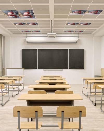 Red Snowman Magnetic Fluorescent Light Covers for Ceiling Lights 2 x 4 Feet,Christmas Tree Rustic Forest Painting Office Classroom Kitchen Drop Ceiling Light Covers Lighting Filters Shade Panel 1 Pack