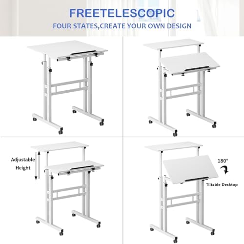 soges Mobile Standing Desk Adjustable Height, White