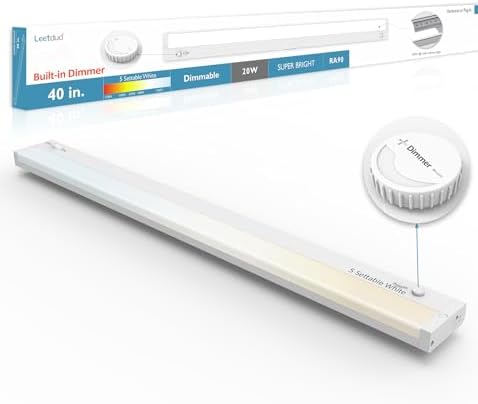 Leetdud Under Cabinet Lighting Plug in or Hardwired Built-in Dimmer, 40 Inch 20W, 5CCT 2700/3000/3500/4000/5000K, Linkable Counter Lights for Kitchen, ETL Dimmable LED Light Fixture, White