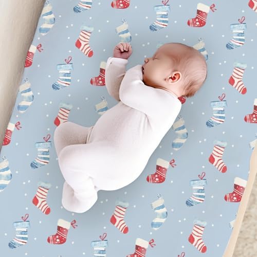 Watercolor Christmas Socks Winter Holiday Pattern Baby Changing Pad Cover, Unisex Christmas Nursery Diaper Changing Table Pad Mat Sheet for Boys Girls-16x32