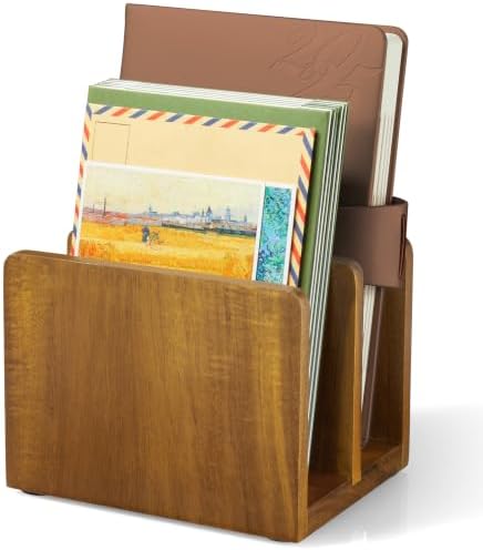 Mail Organizer, Acacia Wood Mail Holder for Desk, Letter Holder with 2 Slots for Countertop, Small Envelope Holder, Desk Organizers and Accessories for Home Office