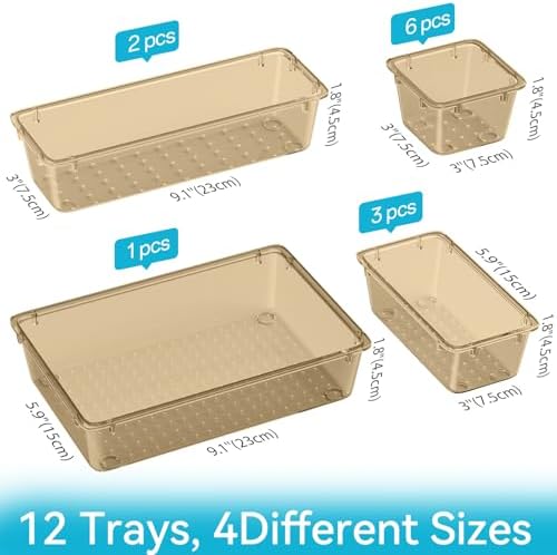 12 PCS Drawer Organizer Set, Makeup Organizers, Champagne