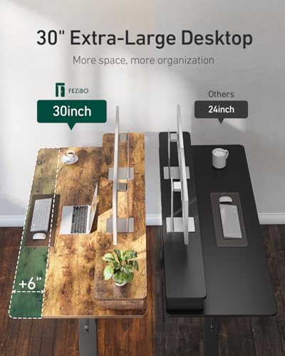 CubiCubi 55" x 30" Standing Electric Desk with Drawers, Rustic Brown