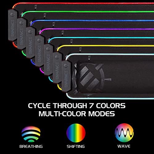 Enhance LED Wrist Rest with Soft Memory Foam Support for Full Size Keyboards - Wrist Rest Pad with 7 Illuminated Colors, 3 Color Modes, Smart Control, Non-Slip Base - Thick 1" Padding