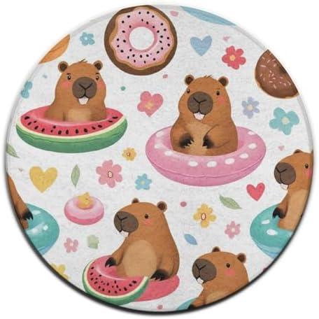 Fashion Round Area Rug Large Non Slip Carpet, Cute Capybaras Unisex Home Decor Mat