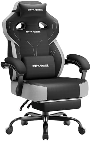 GTPLAYER Big & Tall Gaming Chair, Wide Seat with Footrest, Black