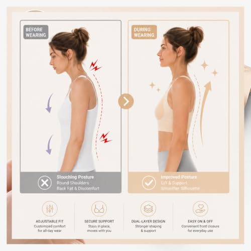 Posture Corrector Bras for Women Wireless Wide Strap Back Support Bra