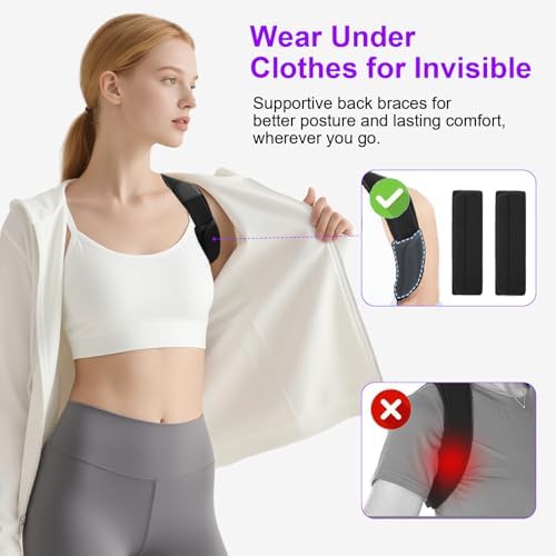 Posture Corrector for Women and Men, Upgraded Comfortable Upper Back Brace with Shoulder Pads & 3D Pad, Adjustable Back Straightener Support for Back, Shoulder and Neck (Black-M)