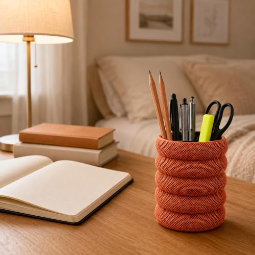 PowerTRC 3D Printed Grideo Pen Holder for Desk – Modern Pencil Cup Organizer, Office Supplies Holder, Classroom Teacher Desk Decor, Home Office Gift, Made in USA (Terracotta)