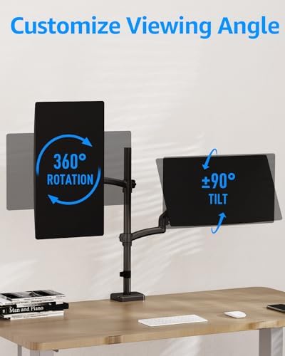 MOUNTUP Vertical Dual Monitor Mount Holds 4.4-17.6lbs, up to 32 Inch Stacked Monitor Mount with Gas Spring Arm with Clamp/Grommet Base, Dual Monitor Stand for Desk, For Home Office, VESA 75x75/100x100
