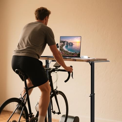 Adjustable Treadmill Walking Pad Desk, for Bike/Cycling Trainer, Workstation Standing Desk, Trainer Stand Table for Indoor, Treadmill Attachment-Exercise While Working or Watching TV, Rustic Brown