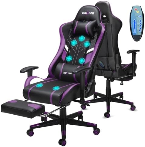 Douxlife 7-Point Massage Gaming Chair with Footrest, 400lbs Heavy Duty