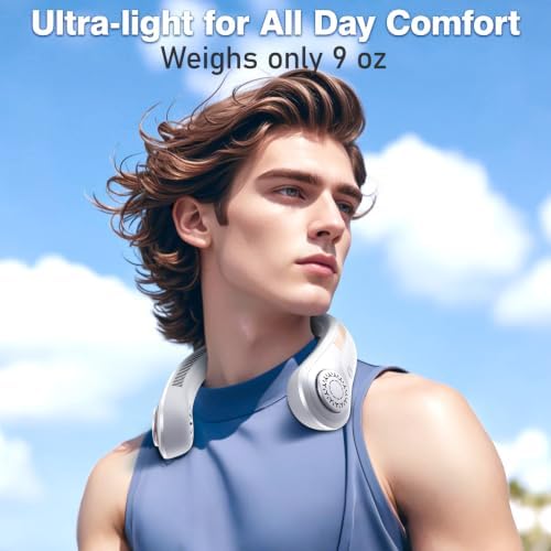 Portable Neck Fan - Rechargeable Personal Fan with Neck Support, 5000mAh, 5-Speed Quiet, Lightweight Long Lasting Bladeless Fan, Wearable Cooling Fan for Hot Flashes, Travel, Gifts for Men Women