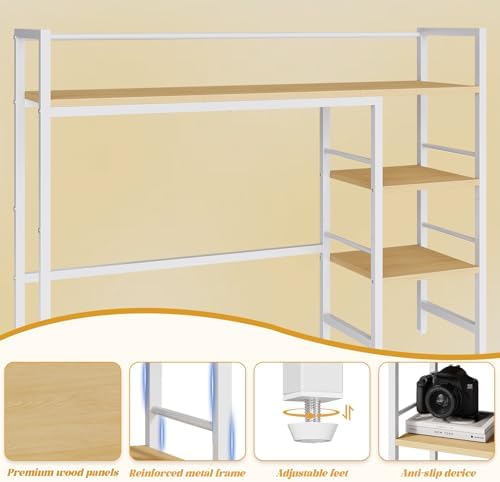 HavenlyYouth Desk Shelf, 38.6 Inch Wood Desk Organizer Shelf for Computer Monitor, Desk Hutch Storage, Desktop Shelf for Top of Desk, 3 Tier Desktop Bookshelf for Home Office Dorm, White