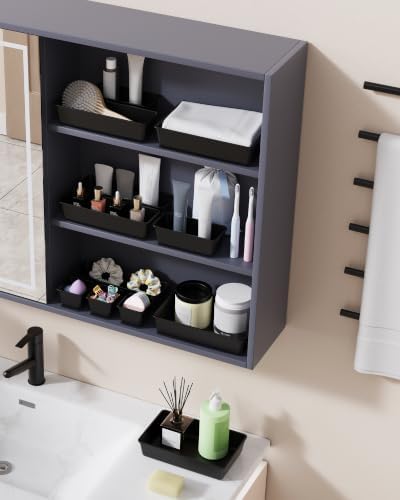 BiuLeon 25 PCS Plastic Drawer Organizers Set, 4-Sizes Vanity and Makeup Organizer, Desk and bathroom Drawer Organizer Trays, Organizers and Storage for Makeup, Jewelry, Gadgets, Utensils (Black)
