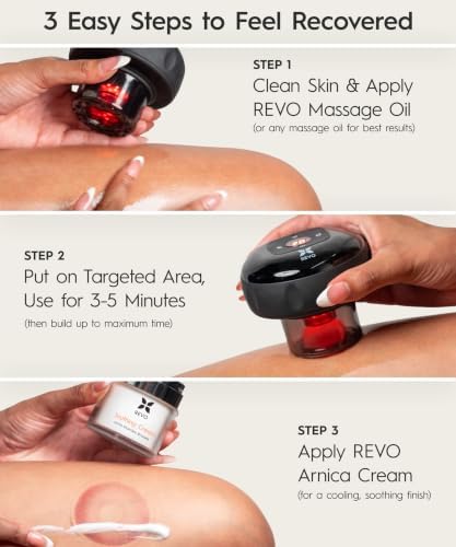 REVO The Original 4-in-1 Smart Cupping Therapy Massager, Red Light Therapy for Targeted Pain Relief, Knots, Aches, Muscle Soreness, Circulation & Tighter Skin, Portable Cupping Kit (Four Pack)